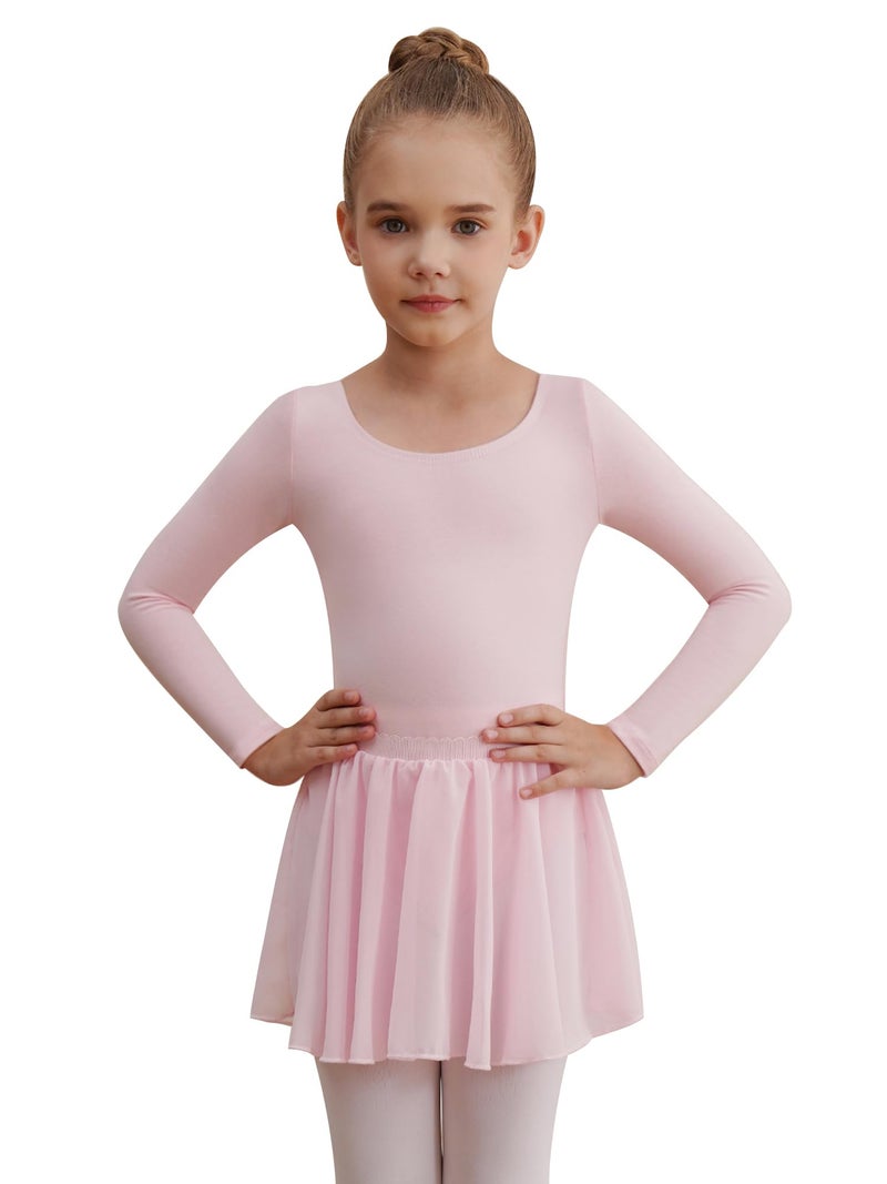 WEGETIT Long Sleeve Girls Leotard Gymnastics Leotards for Girls Ballet Dance Dresses with Skirt (Pink,4-6 Years) - Image 1